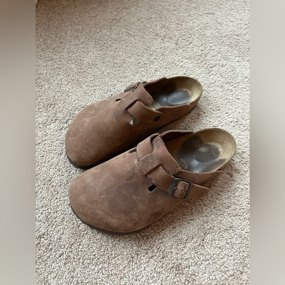 Birkenstock Boston Clogs slip on brown leather unisex size 43